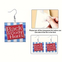 Square with Word Back & Body Hurts Acrylic Dangle Earrings&nbsp;FS-WGDBEE3-01