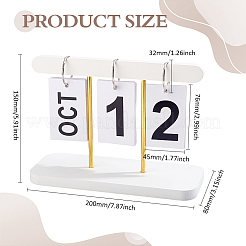 長方形の木製鉄製ベース付き紙製卓上フリップカレンダー  ホワイト  200x80x150mm&nbsp;AJEW-WH0481-686