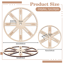 2種類のスタイルの木製芯ホルダー2個  目盛り付き  フラットラウンド  バリーウッド  150~220x5mm  穴：8~8.5mmと5mm  1個/スタイル&nbsp;WOOD-BC0001-27