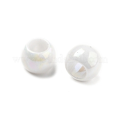 UVメッキレインボー虹色アクリルビーズ  バレル  大穴ビーズ  ホワイト  6x4.5mm  穴：3.5mm&nbsp;PACR-D300-01F