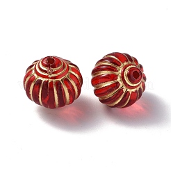 メッキアクリルビーズ  ライン入り  ランタン  レッド  14x13.5mm  穴：1.6mm&nbsp;X-OACR-P007-03A