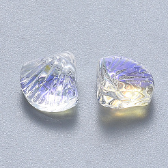 透明なスプレー塗装ガラスビーズ  トップドリルビーズ  ABカラーメッキ  ホタテの形  クリアAB  10x10.5x6mm  穴：1mm&nbsp;LS-GLAA-T016-05C
