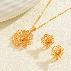 Vintage Brass Flower Stud Earrings & Pendant Necklaces Sets for Women&nbsp;LO1631