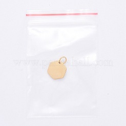 ステンレススチールチャーム201個  鏡面研磨仕上げ  六角  ゴールドカラー  11.5x10.5x1mm  穴：3.5mm&nbsp;LS-STAS-S105-T626-2