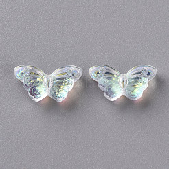 透明ガラスビーズ  グリッターパウダー付き  ABカラーメッキ  蝶  クリアAB  8x15x4.5mm  穴：1mm&nbsp;GLAA-S190-018B-01