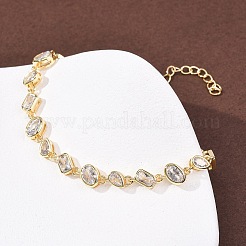 Brass Micro Pave Clear Cubic Zirconia Link Chain Bracelets for Women&nbsp;BJEW-K274-13G