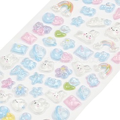 エポキシ樹脂 3D ふわふわステッカー  漫画のステッカー  カラフル  暗闇で光る  兎  7~22x7~22x4~5.5mm&nbsp;DIY-G122-01I