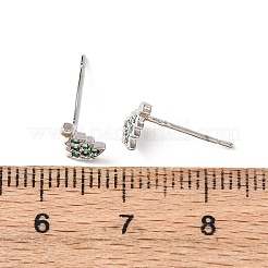 真鍮マイクロパヴェキュービックジルコニアのクリスマスツリースタッドピアス  プラチナメッキ  7x5.5mm&nbsp;EJEW-L278-09P