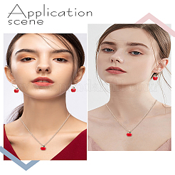 アップル合金エナメルダングルイヤリング＆ペンダントネックレス2セット  女性のためのジュエリーセット  ゴールドカラー  420mm&nbsp;SJEW-LP0001-01