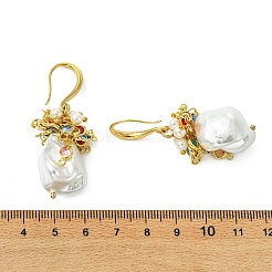 Shell Pearl Beads & Brass Dangle Earrings for Women&nbsp;EJEW-JE07261