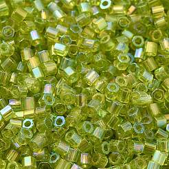 透明な色 ab ガラスシードビーズ  六角形（ツーカット）  黄緑  2x1.5mm  穴：0.9mm&nbsp;SEED-S042-19B-01