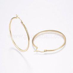 304ステンレススチールビッグフープピアス  ゴールドカラー  12ゲージ  44~46x2mm  ピン：0.7x1mm&nbsp;X-EJEW-F105-18G