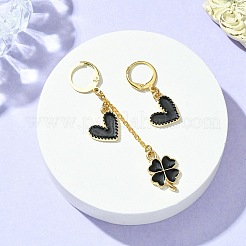 金合金エナメルダングルフレンチフックピアス  非対称イヤリング  ハート  30~64x12~13mm&nbsp;EJEW-JE05654-04