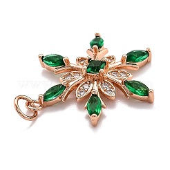 真鍮キュービックジルコニアチャーム  長持ちメッキ  スノーフレーク  ローズゴールド本金メッキ  24.5x19x4mm  穴：3.6mm&nbsp;X-ZIRC-O044-02G-RG