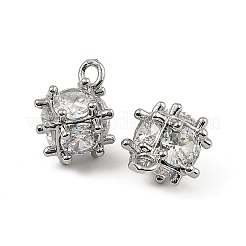 真鍮製マイクロパヴェキュービックジルコニアペンダント  菱形チャーム  プラチナ  10.5x8x8.5mm  穴：1.4mm&nbsp;KK-K374-15P