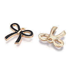 ライトゴールドメッキ合金チャーム  エナメル  蝶結び  ブラック  16x18x2.5mm  穴：2mm&nbsp;ENAM-T009-40C