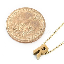 イオンプレーティング(IP) 304 ステンレススチールペンダントネックレス  18KGP本金メッキ  文字L  文字r  15.94インチ(40.5cm)～16.14インチ(41cm)+54mmエクステンダー  文字：10x6x4mm。&nbsp;NJEW-R050-01G-18