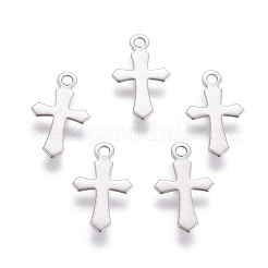 変色しにくい 316 サージカルステンレススチール製小さなクロスチャーム  ステンレス鋼色  11.5x7x0.5mm  穴：1mm&nbsp;X-STAS-E470-04P