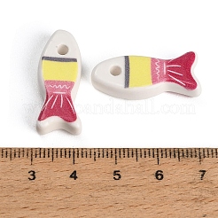 プリントされた手作りの磁器ペンダント  魚のチャーム  ピンク  26.5x11x6.5mm  穴：2.5mm&nbsp;PR-CBAB520-02E