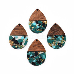 Transparent Resin & Walnut Wood Pendants&nbsp;RESI-N025-028-A04