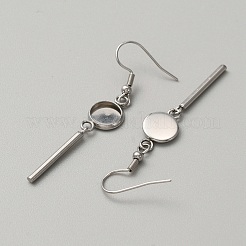 314ステンレススチールピアスフック  カボションのセッティング  フラットラウンド  ステンレス鋼色  55mm  ピン：0.7mm  トレイ：8~8.5mm&nbsp;STAS-WH0046-01E