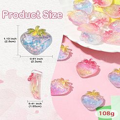 25個 5色透明樹脂フルーツデコデンカボション  スパンコール付き  苺  ミックスカラー  28x23x10.5mm  5個/カラー&nbsp;RESI-CJ0004-16