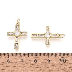 宗教的な真鍮マイクロパヴェクリアキュービックジルコニアペンダント  クロスチャーム  16KGP本金メッキ  23x15.5x4mm  穴：3mm  丸カン：5x0.8ミリ  3mm内径&nbsp;KK-T080-40G