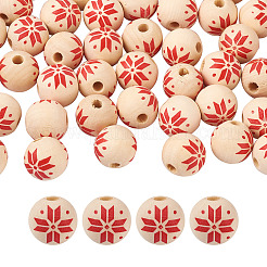 天然木製ビーズ  スノーフレーク模様でラウンド  バリーウッド  5/8インチ（16mm）  穴：4mm&nbsp;WOOD-TAC0010-02C