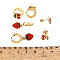 3 Pairs 304 Stainless Steel Enamel Hoop & Stud Earring Sets&nbsp;EJEW-Z166-01G-02