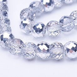 電気メッキ透明ガラスビーズ連売り  多面カット  ドラム  銀メッキ  8x6mm  穴：1mm  約40個/連  9.4インチ&nbsp;EGLA-E045-H01