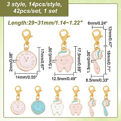 合金エナメルペンダント装飾  カニカン付き  時計/歯/歯ブラシ  ミックスカラー  29~31mm  3スタイル  14個/スタイル  42個/セット&nbsp;HJEW-AB00414