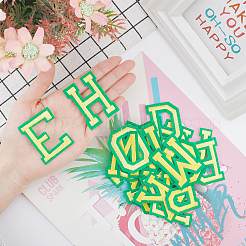 機械刺繍布地アイロンワッペン  マスクと衣装のアクセサリー  アップリケ  アルファベット  a～zの文字  ライム  47.5~51x15~39.5x1.5mm  26個/セット  2セット /バッグ&nbsp;DIY-GF0002-18C