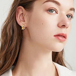 シェルパールCシェイプスタッドピアス、クリアキュービックジルコニア付き  430ステンレススチール製ハーフフープピアス（女性用）  ゴールドカラー  19x6mm&nbsp;JE948A