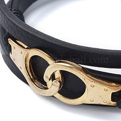 PVD Vacuum Plating Men's Black PU Leather Cord Multi-strand Bracelets&nbsp;BJEW-K243-40G