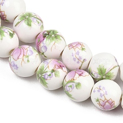 Handmade Flower Printed Porcelain Ceramic Beads Strands&nbsp;PORC-M007-10mm-07