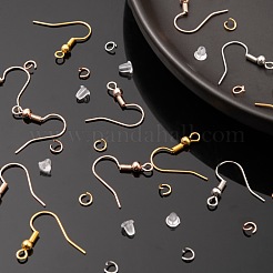 検索キットを作るDIYイヤリング  真鍮製のピアスフックを含む  304ステンレススチールの丸カンとプラスチック製のイヤーナット  ミックスカラー  ピアスフック：90個/セット&nbsp;DIY-FS0002-31