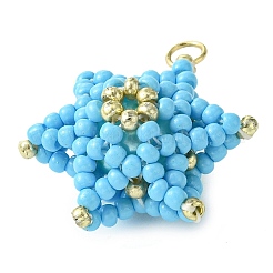 シードビーズ ビーズチャーム  星のペンダント  金色の304ステンレススチール製丸カン付き  空色  20x18x11.5mm&nbsp;PALLOY-MZ00286-05