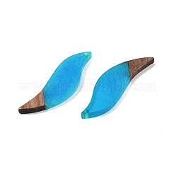 樹脂と木の大きなペンダント  葉のチャーム  ドジャーブルー  51x14.5x3.5mm  穴：1.8mm&nbsp;WOOD-F015-18A