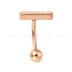 304ステンレススチールT字型カーブバーベル  女性のためのピアスへそリング  ローズゴールド  18x12mm  ピン：1.6mm&nbsp;AJEW-G041-04RG