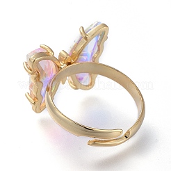 Adjustable Brass Glass Finger Rings&nbsp;RJEW-P148-A01-12
