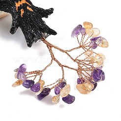 Halloween Theme Natural Amethyst and Yellow Quartz Chips Tree of Life Decorations&nbsp;DJEW-B013-02G