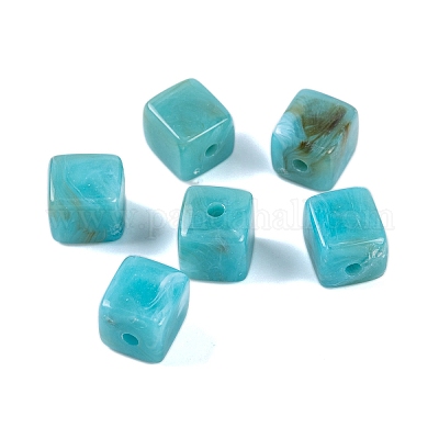 アクリルビーズ  イミテーション翡翠  キューブ  ダークターコイズ  9x8x8mm  穴：2mm  833個/ 500g&nbsp;OACR-H120-01E-1