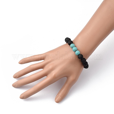 Synthetic Turquoise(Dyed)(Dyed) & Natural Lava Rock Beaded Stretch Bracelets&nbsp;BJEW-JB05415-03-1