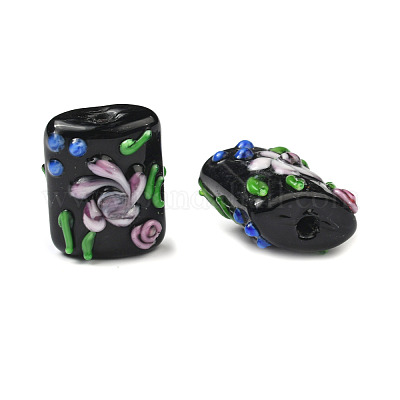 手作り凹凸柄ランプワークビーズ連売り  花の長方形  ブラック  17.5~18x14x11~13mm  穴：2mm&nbsp;LAMP-K027-07B-1