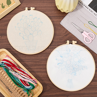 2セット2スタイルのDIY刺繍キット  プリントリネン生地を含む  刺繍糸と針  プラスチック刺繍フープ  混合図形  214x200x10mm  糸: 6 & 14 色  1スタイル/セット&nbsp;DIY-GF0009-97B-1