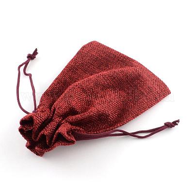 黄麻布ラッピングポーチ巾着袋  暗赤色  13.5~14x9.5~10cm&nbsp;ABAG-Q050-10x14-06-1