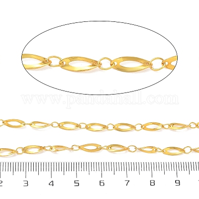 ラックメッキ真鍮製楕円形リンクチェーン  ハンダ付け  スプールで  ゴールドカラー  9.5x3.5x0.5mm  約32.81フィート（10m）/ロール&nbsp;CHC-N009-05G-1