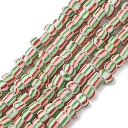 手作りランプワークビーズ連売り  3トーン  コラム  春の緑  4~5.5x2~4mm  穴：0.8mm  約128~130個/連  14.96~15.75インチ（38~40cm）&nbsp;BLOW-K001-01B-01-1