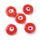 手作りのナザールボンジュウのランプワークビーズ  フラットラウンド  レッド  17~17.5x4mm  穴：1.2mm&nbsp;LAMP-E026-01F-1