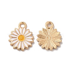 Alloy Enamel Pendants, Light Gold, Daisy Charm, White, 16.5x13x1.5mm, Hole: 2mm